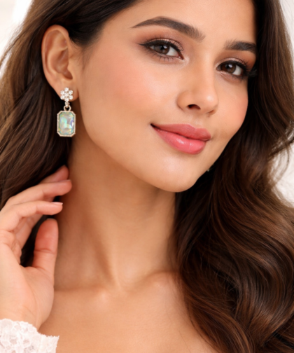 Elegant Rectangle Crystal Drop Earrings for Women & Girls | Party & Evening Wear Jewellery