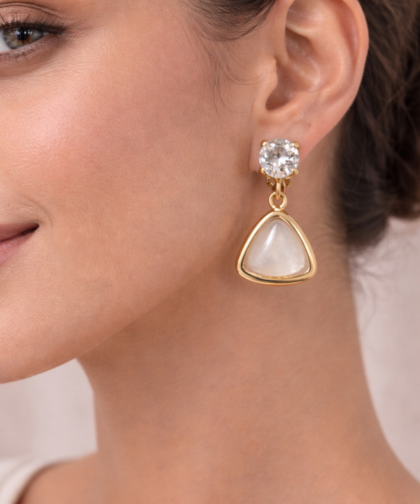 Modern Triangle Stone & Crystal Gold Plated Earrings for Women
