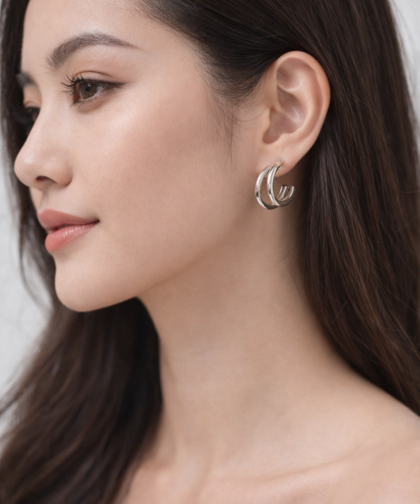 Modern Silver Finish Hoop Earrings for Girls & Women