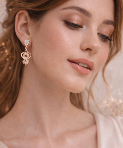 Rose Gold Heart Drop Earrings for Women & Girls